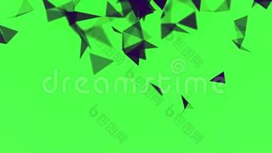 色彩斑斓的动画用动三角形，水晶抽象画.. 库存。 小的闪烁的黑色三角形闪烁